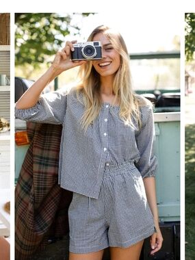 Marea Ava Shorts NWT Gingham Shorts Navy & White